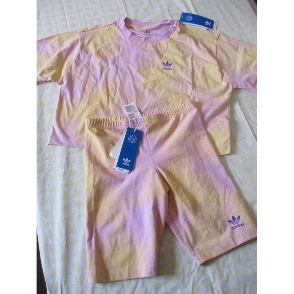 Adidas Trefoil Crop Tee & Cycling Shorts Girls M 11-12 Y NWT HK2930 & HK 2943